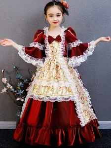 Carnival Costumes For Kids Lace Ruffle Burgundy Royal Kid's Dress #486845