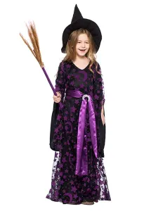 Child Witch Cosplay Costume Kids Dresses Sash Hat 3 Pieces Carnival