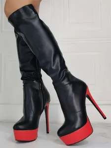 Women Boots Stiletto Heel Plus Size Platform Black Sky High Heel Knee High Boots #572132