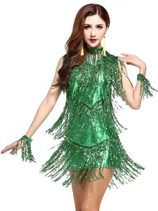 Dance Costumes Latin Dancer Dresses Women Orange Sequined Outfit Dancing Clothes Carnival