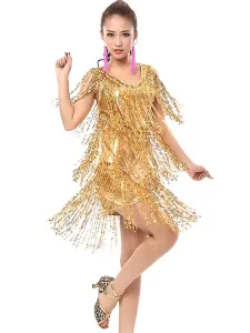 Dance Costumes Latin Dancer Dresses Women Orange Sequined Outfit Dancing Clothes Carnival #464833