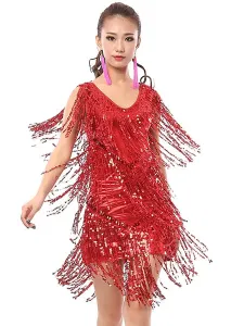Dance Costumes Latin Dancer Dresses Women Orange Sequined Outfit Dancing Clothes Carnival #464835