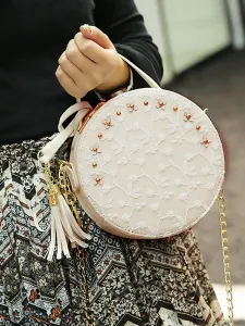 Sweet Lolita Bag Lace Embroidered Tassel Metallic Black Lolita Shoulder Bag #470935