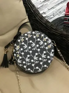 Sweet Lolita Bag Lace Embroidered Tassel Metallic Black Lolita Shoulder Bag #470936