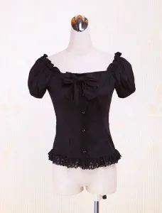 Cotton Black Puff Sleeves Lolita Blouse #452476