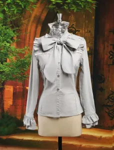 Elegant Gray Cotton Long Sleeves Lolita Shirt #456870