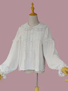 Sweet Lolita Blouses Lolita Top Infanta Long Sleeves White Lolita Shirt #648866