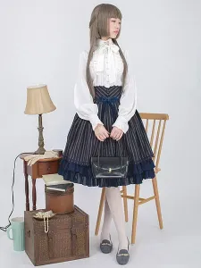 Victorian Lolita Shirt Lace Bow Ruffled Classical Lolita Blouse With Mandarin Collar #462150
