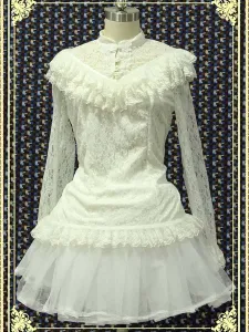 White Lace Lolita Blouse Long Sleeves #460179