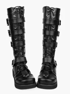 Gothic Black Lolita Boots Sraps Buckles Shoelace #457102