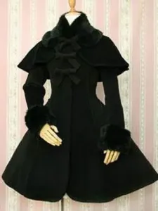 Gothic Lolita Overcoat Bows A Line White Lolita Coat With Detachable Fur And Cape #466952