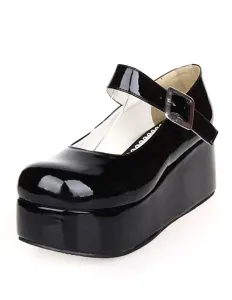 Sweet Glossy Lolita High Platform Shoes Ankle Strap Buckle Round Toe #454216