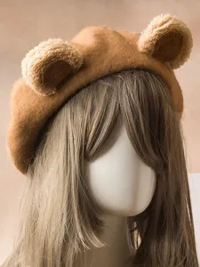 Sweet Lolita Beret Cute Bear Ear Wool Lolita Hat #474916