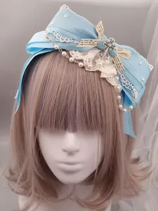 Classic Lolita Headband Metallic Design Lace Pearl Ruffle Bow Lolita Hair Accessory #479633