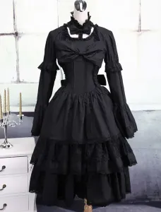 Black Cotton Gothic Lolita Dress #452488