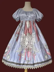 Classic Lolita OP Dress Infanta Fairytale Theme Floral Print Pattern Deep Blue Lace Lolita One Piece Dresses #526955
