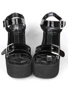 Buckles Leather Black Lolita Sandals #465294