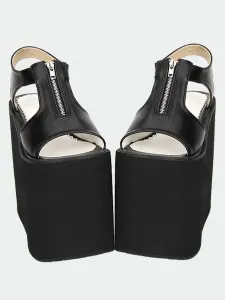 Matte Black/White Lolita Sandals High Platform Zipper Designed