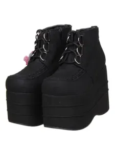 Black Micro Suede Lolita High Platform Shoes Lace Up #453130