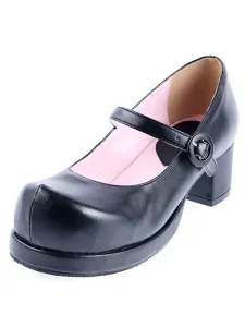 Glossy Lolita Square Heels Shoes Chunky Heels Strap Round Toe #453335