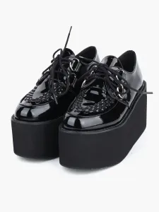 Lovely Black Round Toe Leather Street Wear Platform Lolita Shoes #453197
