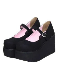 Lovely Street Wear Black Suede Leather Platform Lolita Shoes #453208