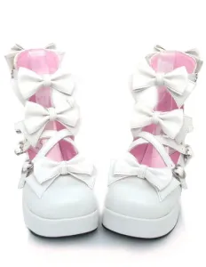 Sweet Chunky Heels Lolita Shoes Platform Bow Decor Round Toe #452709