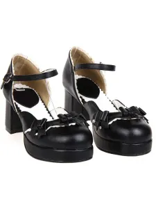Sweet Chunky Heels Lolita Shoes Platform Strap Buckles Bows #453410