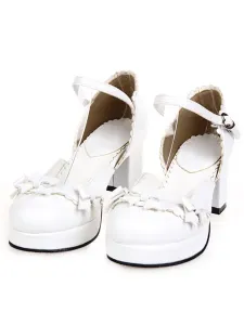 Sweet Chunky Heels Lolita Shoes Platform Strap Buckles Bows #453424