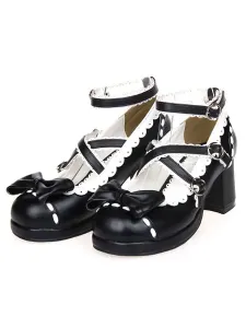 Sweet Lolita Chunky Heels Shoes Ankle Strap Bow Deco #453264
