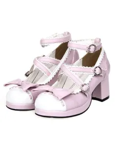 Sweet Lolita Chunky Heels Shoes Ankle Strap Bow Deco #453275