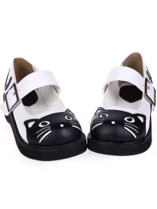 Sweet Lolita Heels Black And White Kitty Pu Lolita Shoes #456726