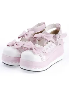 Sweet Lolita High Platform Lolita Shoes Bow Decor Ankle Straps with Trim #452649