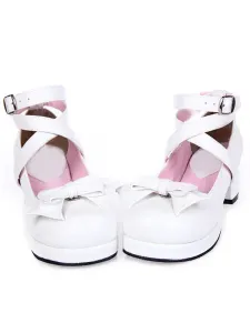 Sweet Square Heels Shoes Ankle Straps Bow Buckle #452284