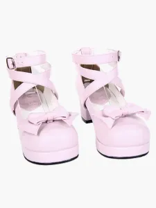 Sweet Square Heels Shoes Ankle Straps Bow Buckle #452285