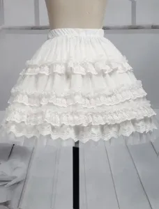 Pure White Lace Lolita Short Skirt Lace Trim Ruffles #456876