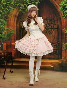 Sweet Pink Bow Cotton Blend Lolita Skirt #452133