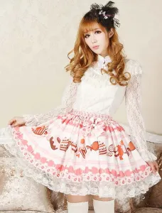 Sweet Pink Lolita Short Skirt Cake Ice Cream Print Lace Trim #453045