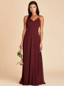 Burgundy Bridesmaid Dresses A-Line V-Neck Sleeveless Cut-Outs Polyester Floor-Length Wedding Party Dress Free Customization #526924