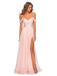 Pink Bridesmaid Dresses A-Line Floor-Length V-Neck Chiffon Prom Dress Free Customization #514053