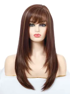 Long Wig For Woman Coffee Brown Straight Heat-Resistant Fiber Chic Tousled Long Synthetic Wigs