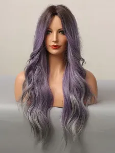 Women Long Wig Purple Curly Heat Resistant Fiber Long Synthetic Wigs