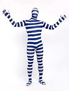 Morph Suit Blue Stripes Zentai Suit Full Body Lycra Spandex Bodysuit #452174