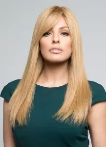 Women's Blond Wigs Long Straight Synthetic Hair Wigs With Side-swept Bangs