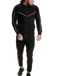 Men's Activewear 2-Piece Long Sleeves Hooded Black #659419