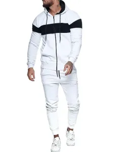 Men's Activewear 2-Piece Long Sleeves Hooded White #659275