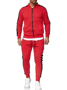 Men's Activewear 2-Piece Long Sleeves Jewel Neck Red #661968