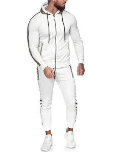 Men's Activewear 2-Piece Short Sleeves Hooded White #658120