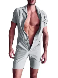 Men's Activewear Short Sleeves Turndown Collar Light Gray