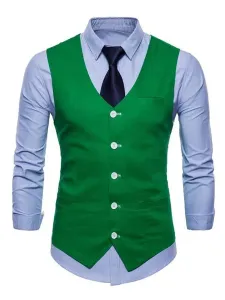 Men Suit Vest V Neck Cotton Linen Pocket Regular Fit Casual Waistcoat #473700